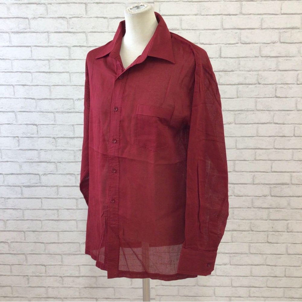 Men's Red Sheer Button-Up Shirt
